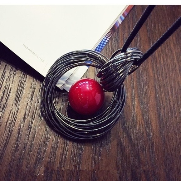 Handmade Red Ball Pendant Long Necklaces - Picture 3 of 8